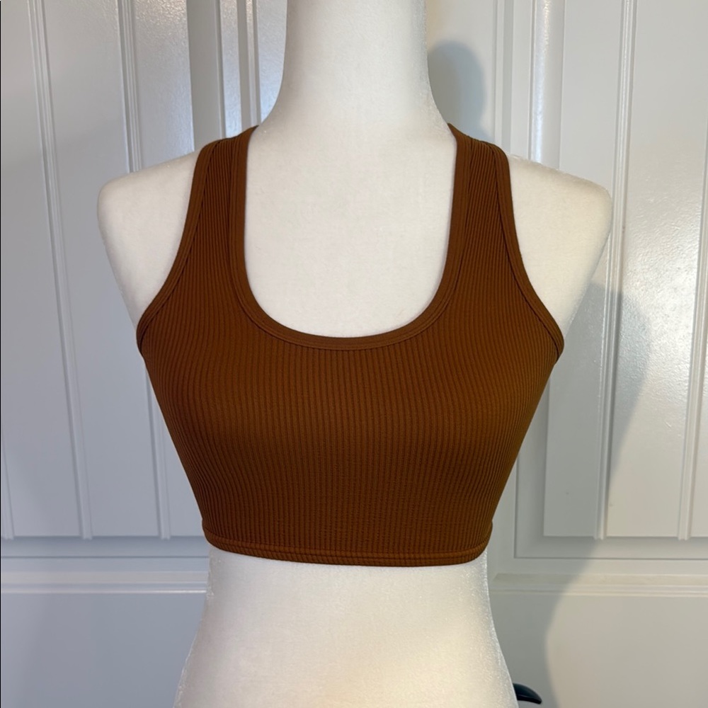 Free People Brown Ribbed Sports Bra XS